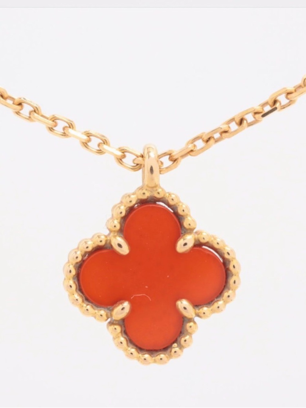 VAN CLEEF & ARPELS 18K Rose Gold Carnelian Sweet Alhambra Pendant Necklace